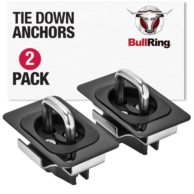 Bull Ring Retractable Flush Fit Truck Bed Tie Down Anchors, Built for 1995+ Dodge Ram & 2014-2019 Tundra Crew Max, Rail Cap Trim Required to Install, 1,000lbs. Rated Capacity (1 Pair) - Image 2